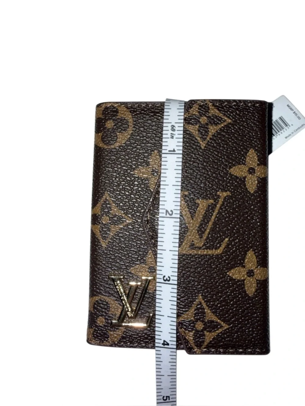 Luxury Style Brown Monogram Accordion Card Holder Wallet Gold Tone Compact Case